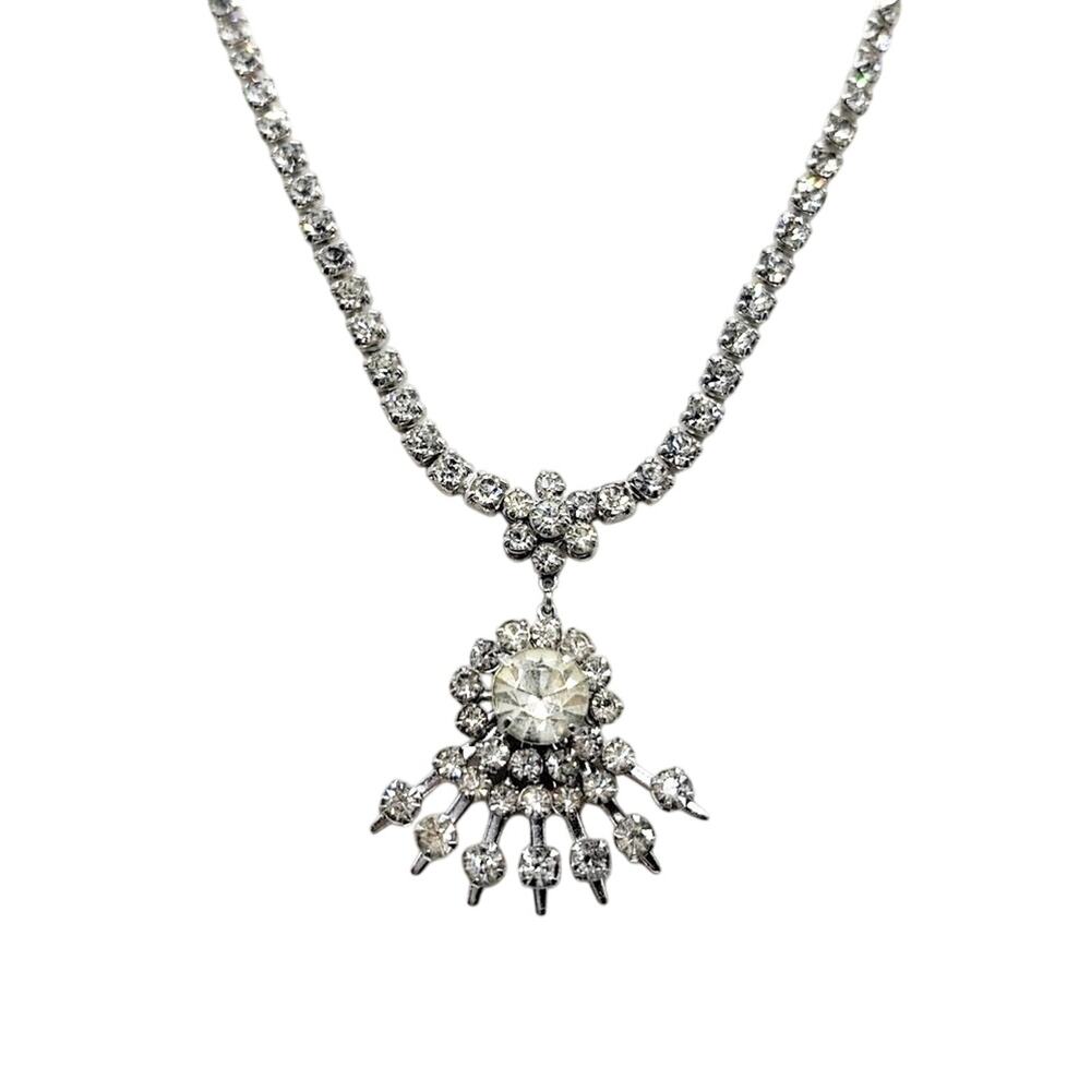 Art Deco Style Necklace 14” Vintage Rhinestones